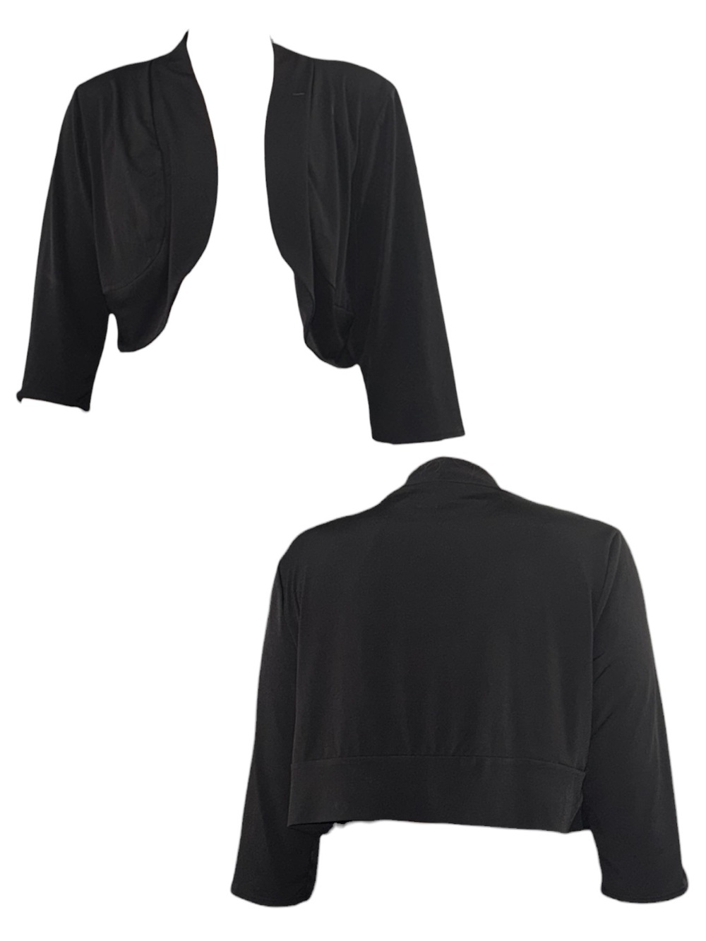 Black Cropped Open-Front Women's Sweater